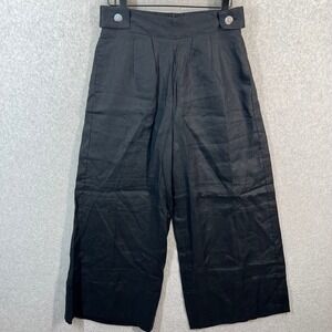 Free The Label Black Linen Wide Leg Monaco Cropped Pants High Waist Womens M